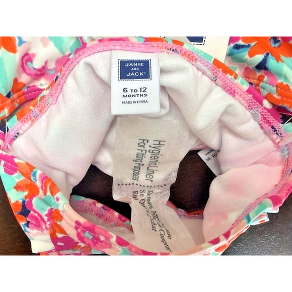 Janie And Jack Sz 6-12 mths Retro Inspire PINK ORANGE Swim Suit 2pc + HAT w/bow - Picture 7 of 15